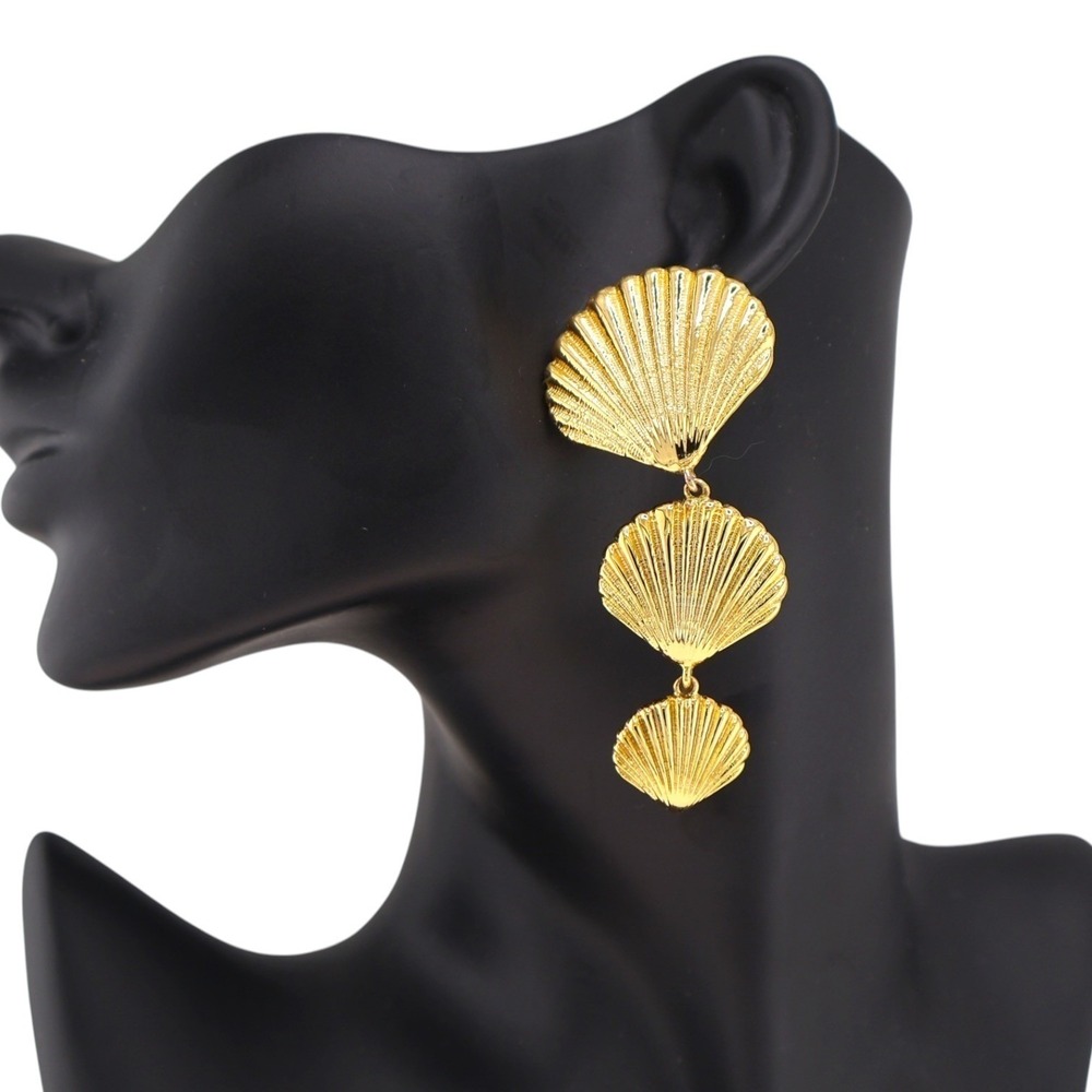 Mignonne Gavigan Anisah Lux Scallop Shell Drop Earrings Gold Statement Post
